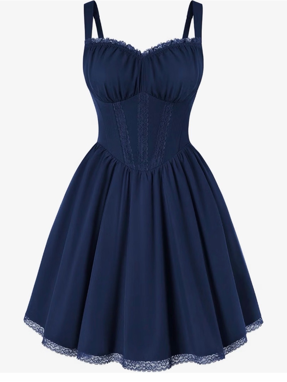 Scarlet Darkness Navy Lace-Trim Fit & Flare Dress